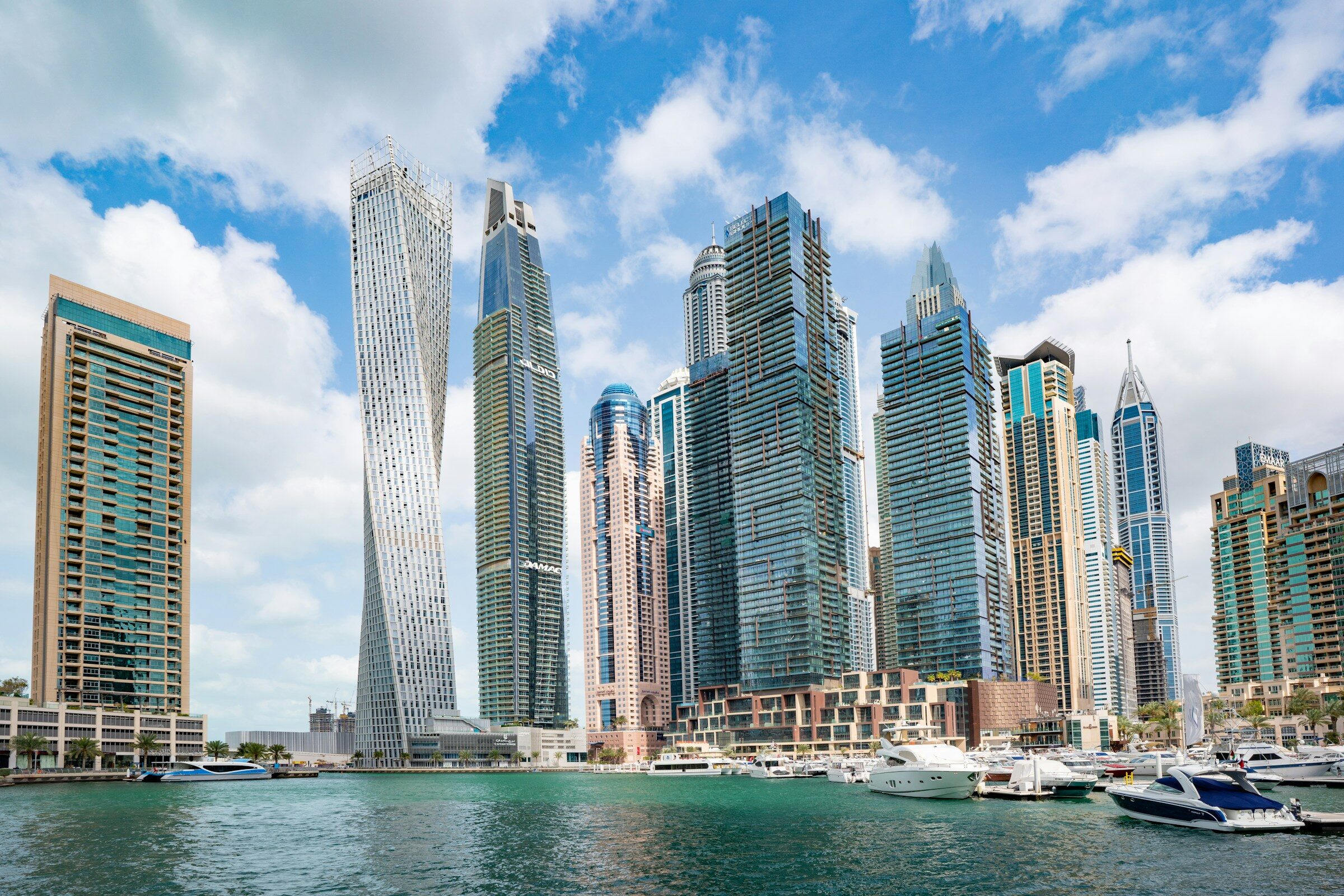 A boat near Dubai Marina towers