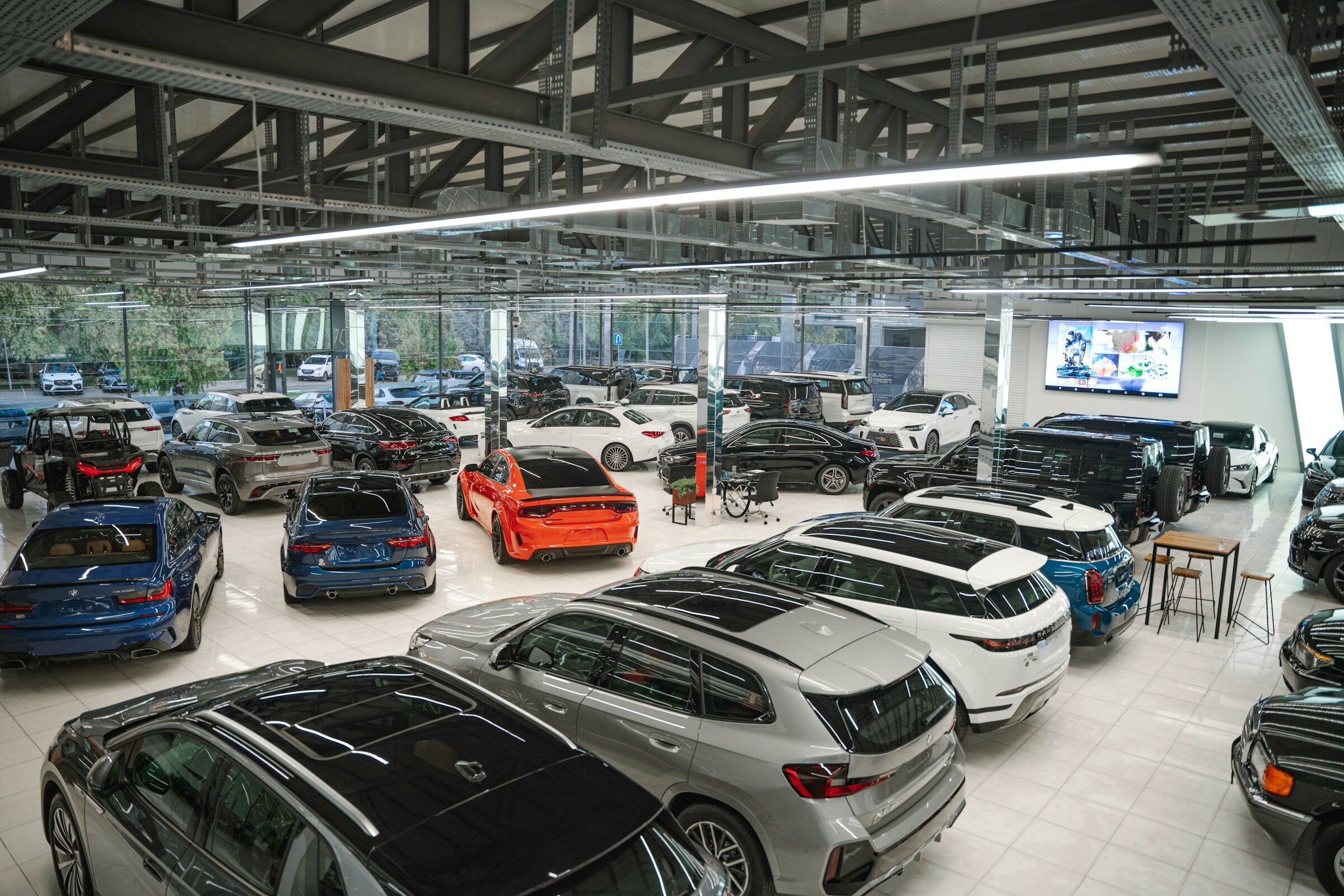 Cars parked in a garage