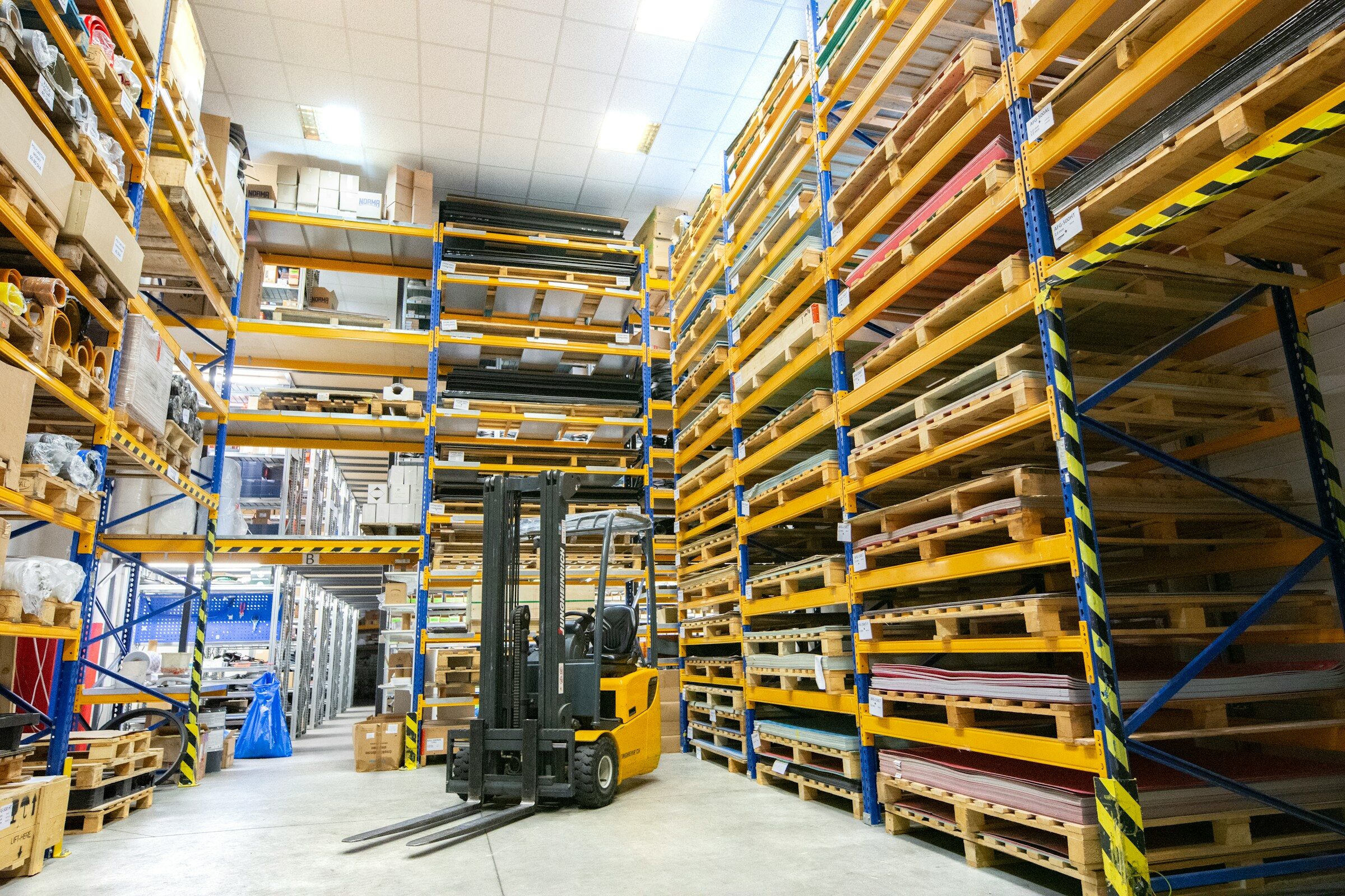A large warehouse filled with pallets