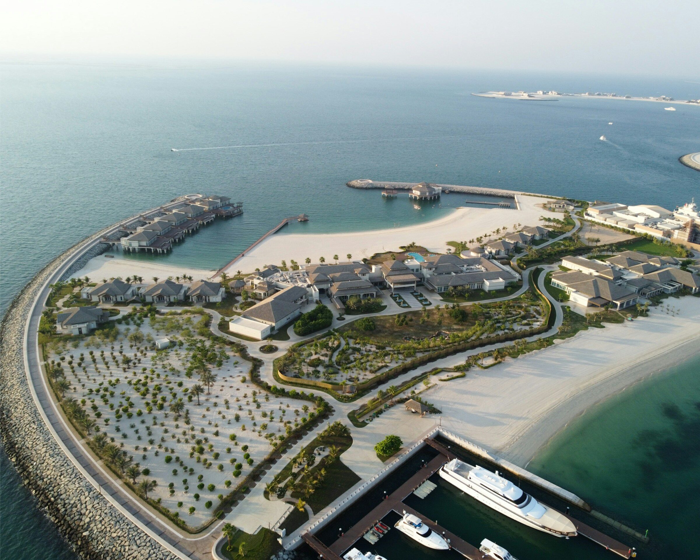 An aerial view of a Dubai resort and marina