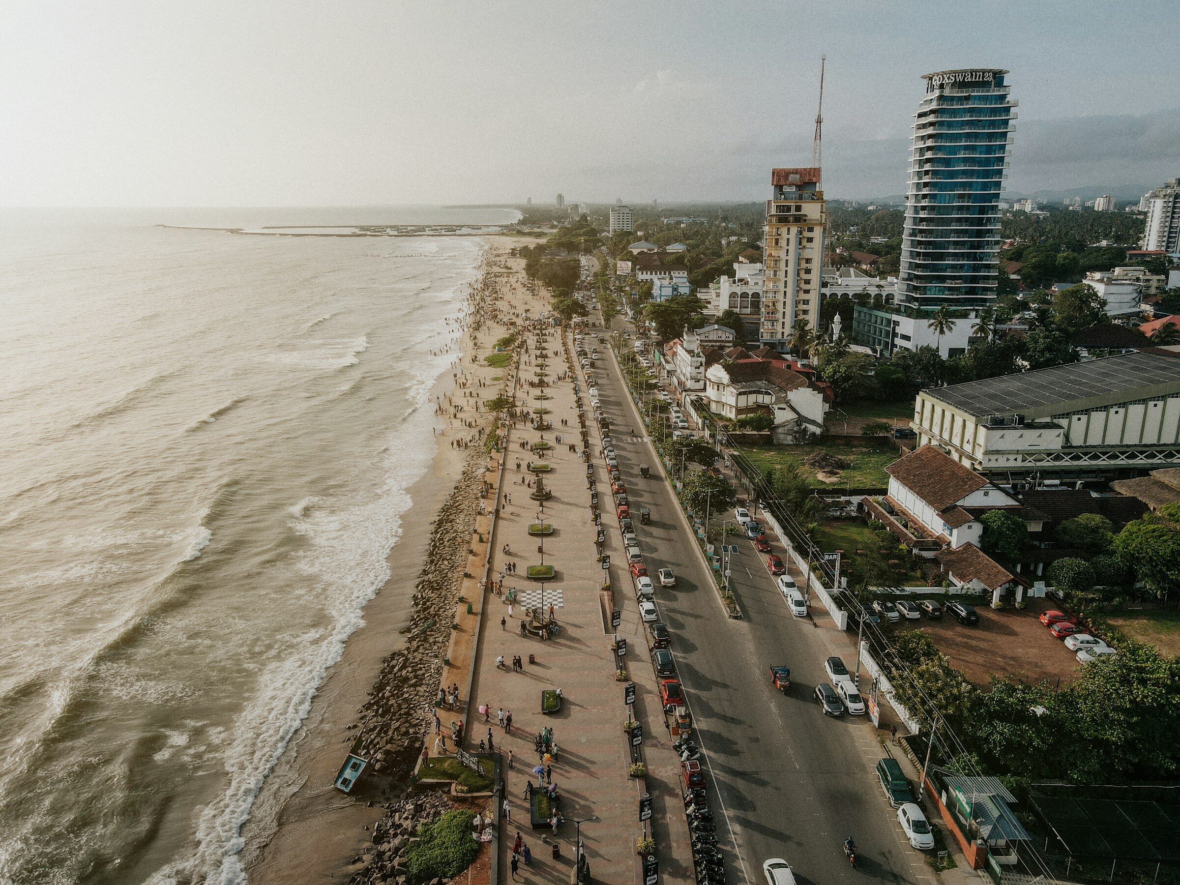 Aerial view of Kozhikode beach and the city
