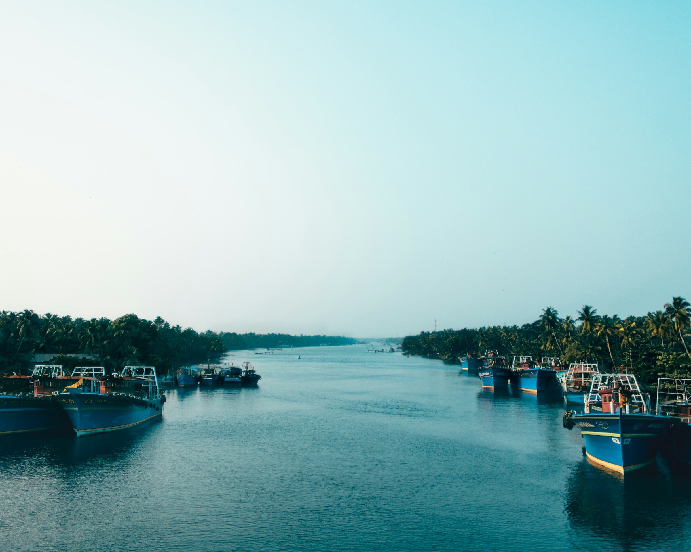 Fishing boats moored in a Kerala harbour