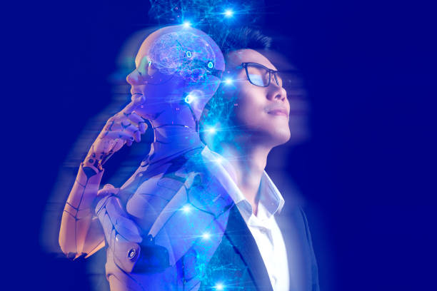 Double exposure of a person and an AI figure, representing human review of AI-assisted drafts