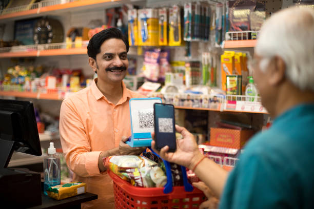 Retail customer completing a purchase on a phone