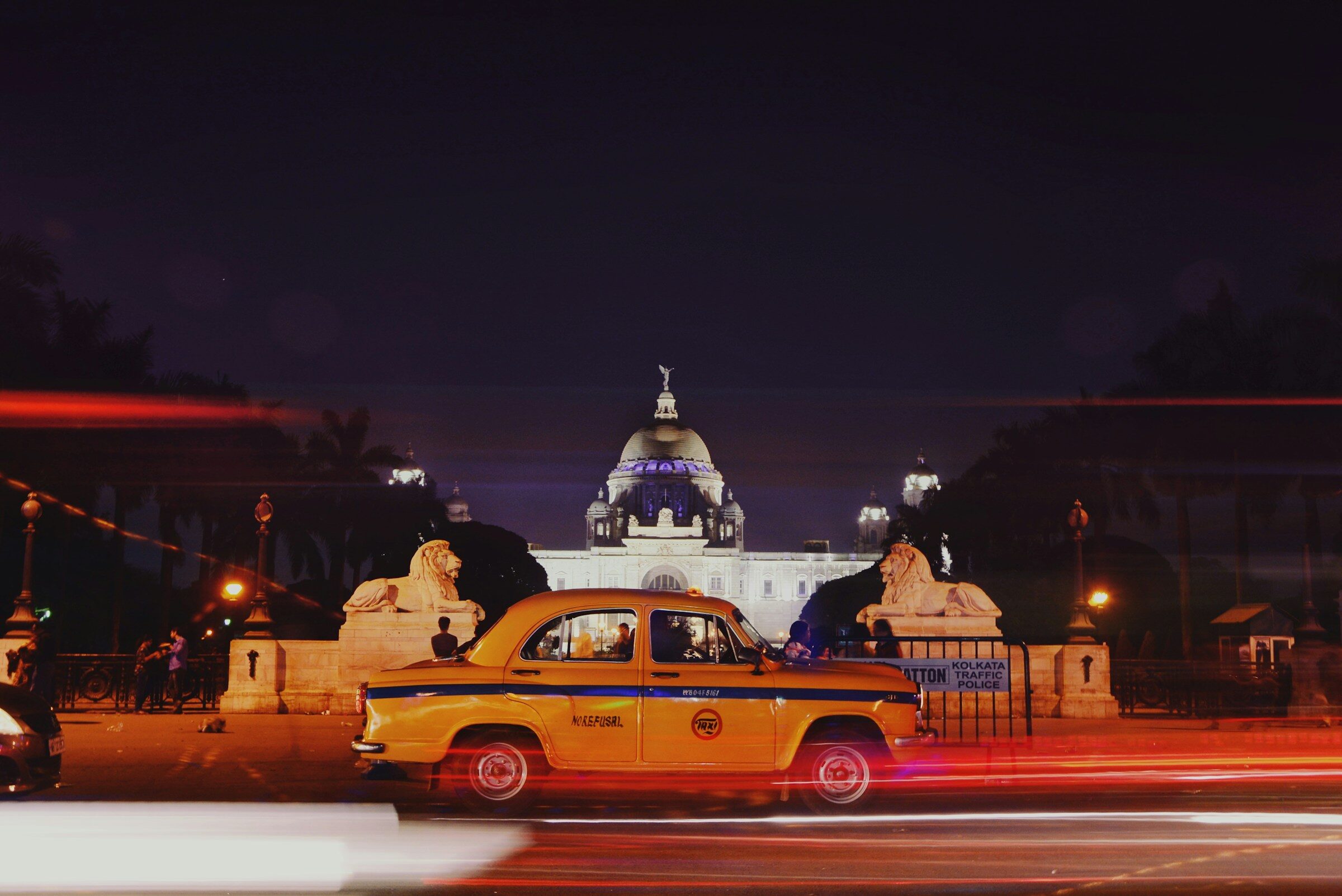 Light trails on a Kolkata road at night