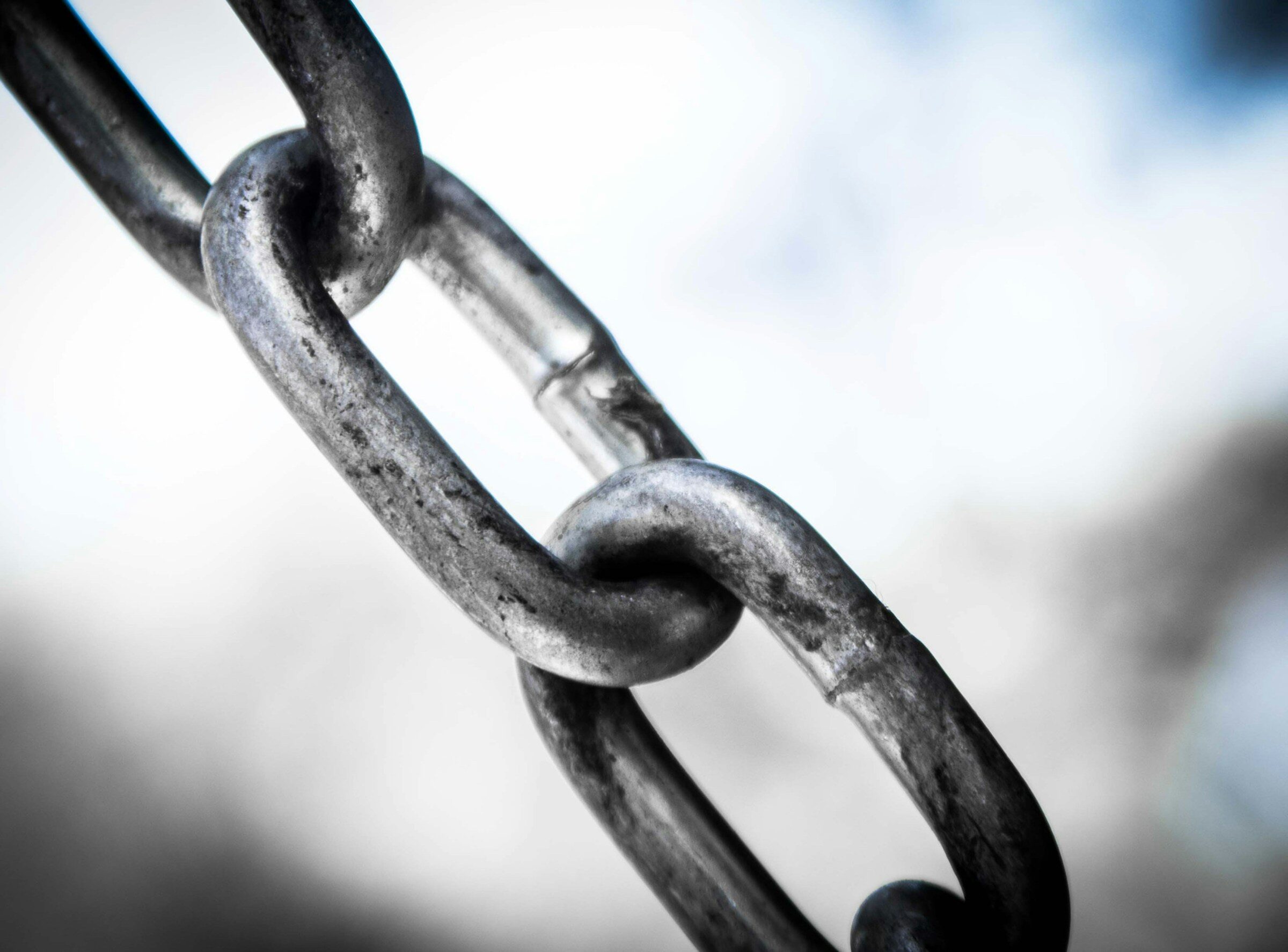 Close view of the links in a metal chain