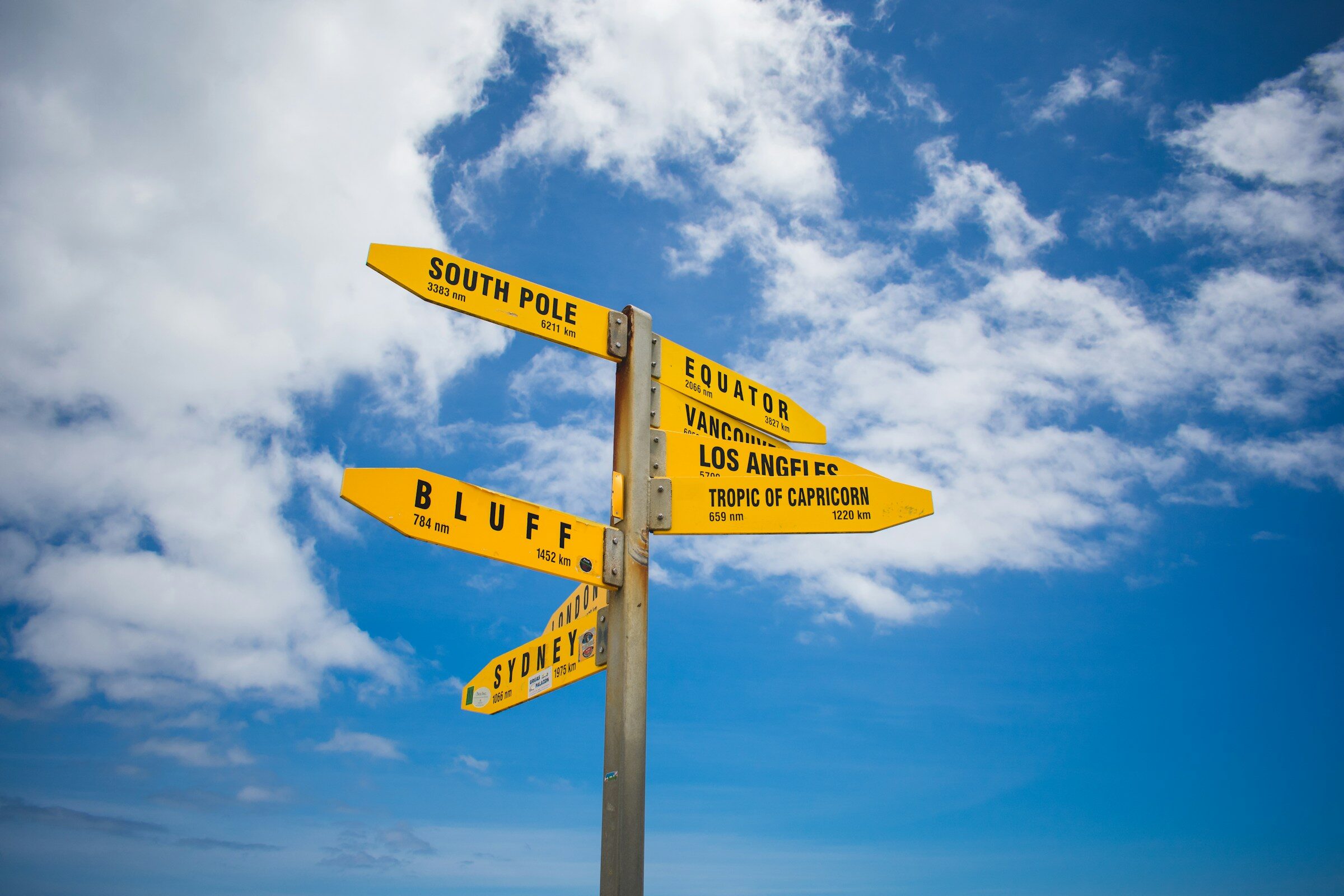 A pole carrying a stack of street signs