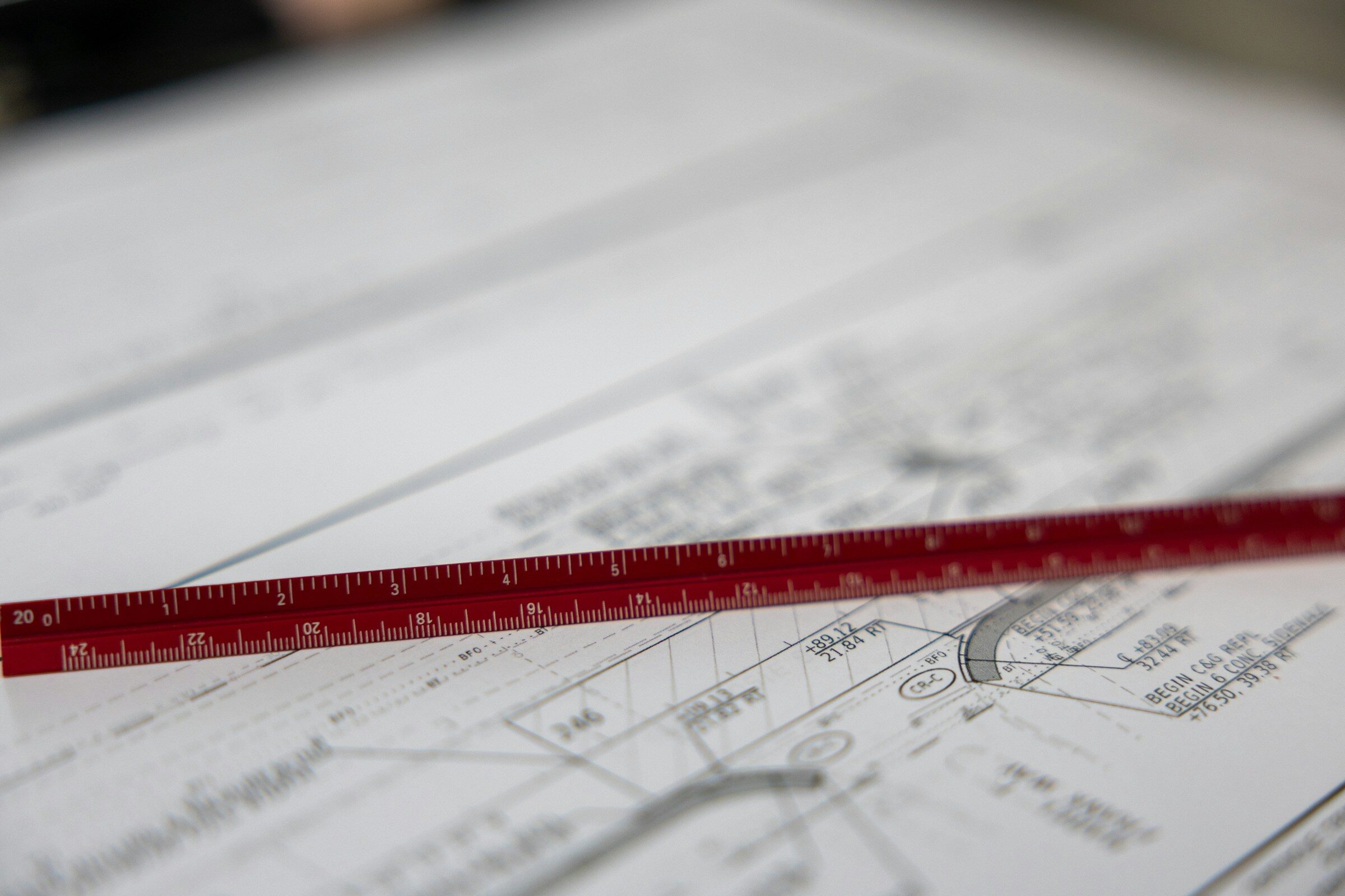 A ruler resting on a set of drawings